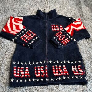 Black Mountain Outdoor Jacket Womens Small Fleece USA American Flag Pockets Blue